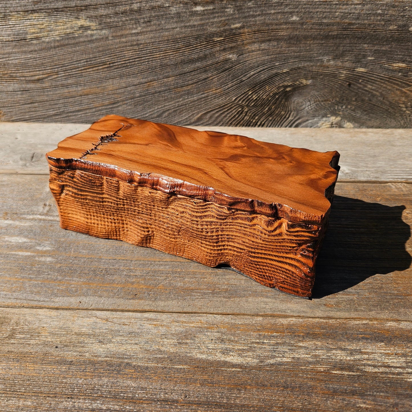 Handmade Wood Box with Redwood Tree Engraved Rustic Handmade #593 California Redwood Jewelry Box Storage Box