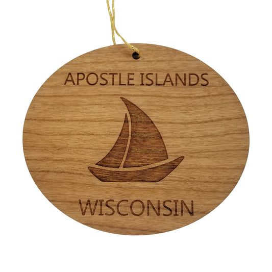 Apostle Islands Wisconsin Ornament - Handmade Wood Ornament - WI Souvenir Sailing Sailboat - Christmas Ornament 3 Inch