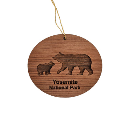 Yosemite National Park Ornament With Mama Bear and Cub Handmade Wood Ornament California Souvenir CA Christmas Ornament