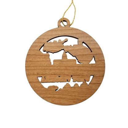 West Virginia Wood Ornament -  WV Souvenir  - Handmade Wood Ornament Made in USA State Shape Skiing Capitol Building Rowing Boating