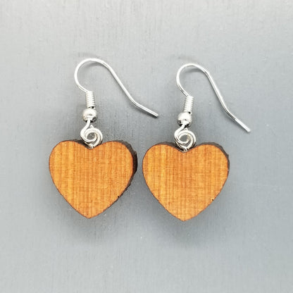 Redwood Earrings - Medium Heart Wood Earrings - California Redwood Dangle Earrings - CA Souvenir Keepsake - Anniversary Gift