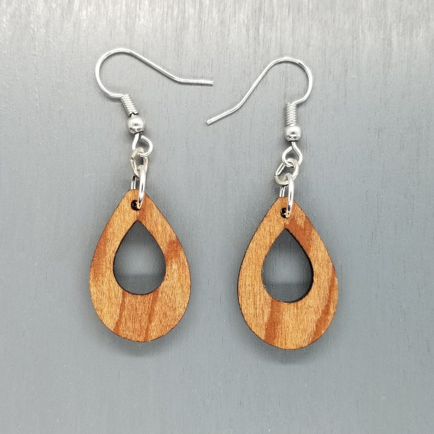 Wholesale Redwood Earrings - Cutout Teardrop Earrings - California Redwood Dangle Earrings - CA Souvenir Keepsake - Wood Earrings