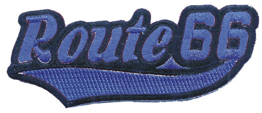 Route 66 script, Royal Blue on Black souvenir embroidered patch