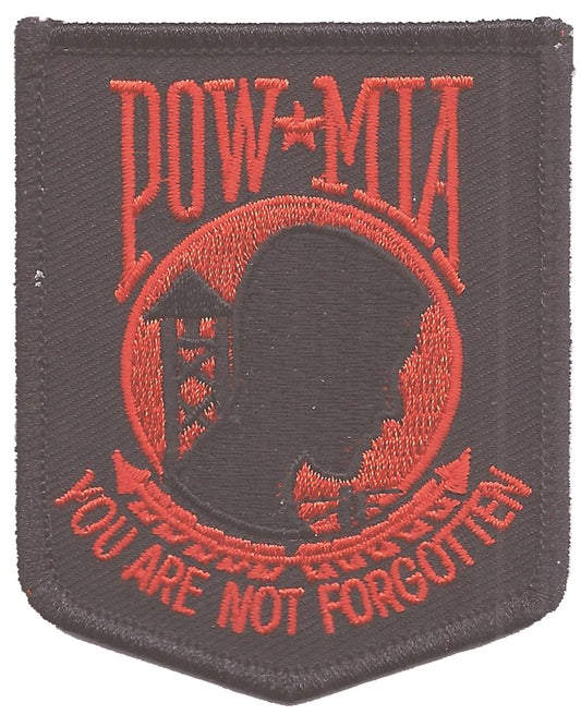 POW-MIA red on black embroidered patch