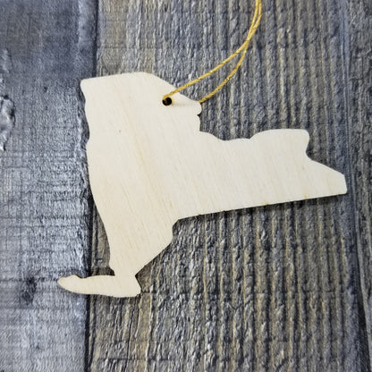 New York Wood Ornament - NY State Shape with State Motto - Handmade Wood Ornament Made in USA Christmas Decor