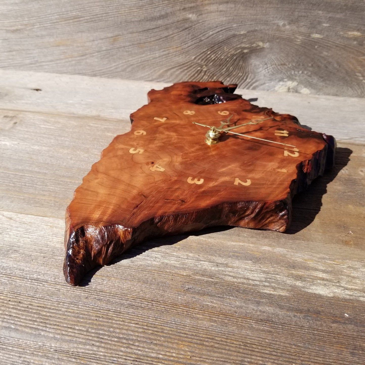 Wood Clock Wall Hanging Redwood Handmade Burl #555 Housewarming Gift Realtor Gift Redwood Burl Wall Clock Small