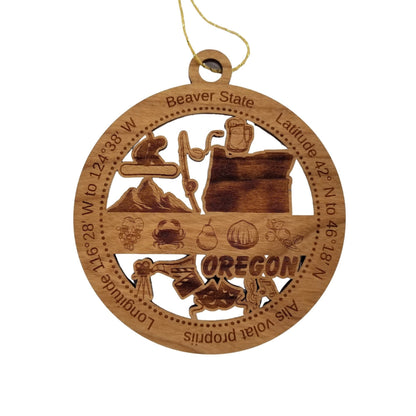 Oregon Wood Ornament - OR Souvenir - Handmade Wood Ornament Made in USA State Shape Snowboarder Fishing Pole Mountains Crab Movies