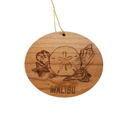 Malibu California Ornament Handmade Wood Ornament Souvenir CA Seashells Travel Gift Made in USA