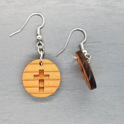 Wholesale Redwood Earrings - Cross Wood Earrings - California Redwood Dangle Earrings - CA Souvenir Keepsake