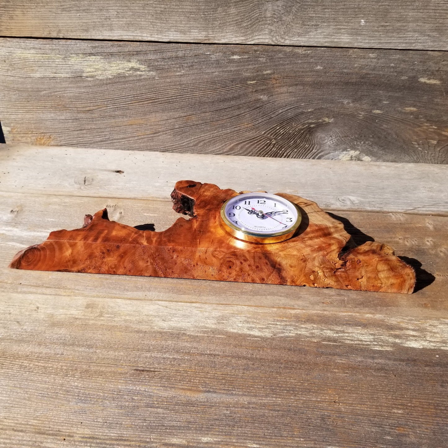 Redwood Burl Wood Clock Mantle Desk Office Gifts for Men 2 Tone Sitting Wood Birdseye Table Shelf #566