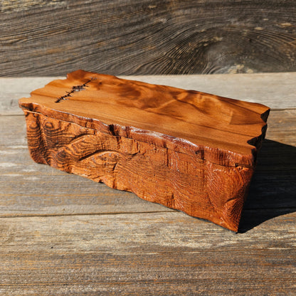 Handmade Wood Box with Redwood Tree Engraved Rustic Handmade Curly Wood #598 California Redwood Jewelry Box Storage Box