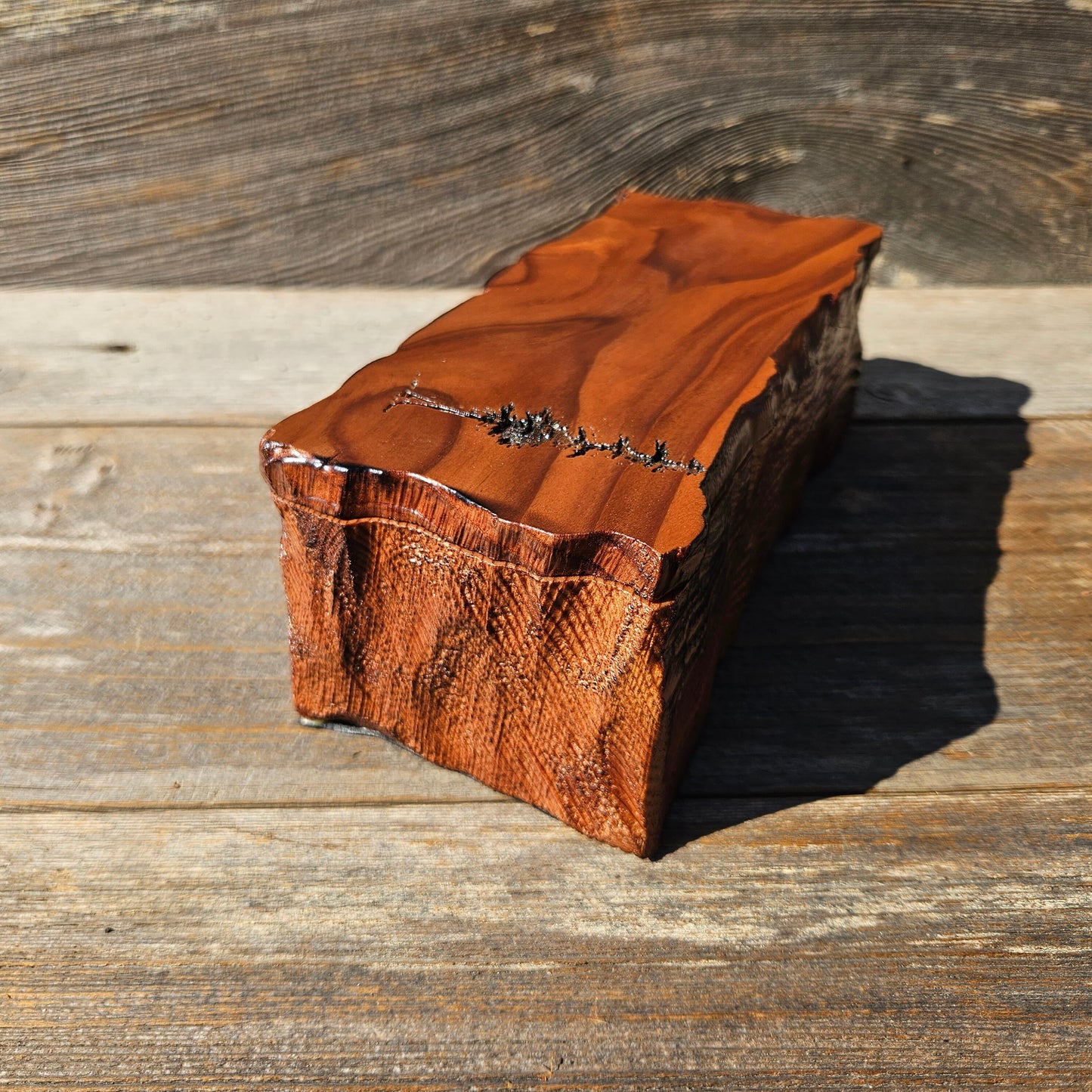 Handmade Wood Box with Redwood Tree Engraved Rustic Handmade #593 California Redwood Jewelry Box Storage Box