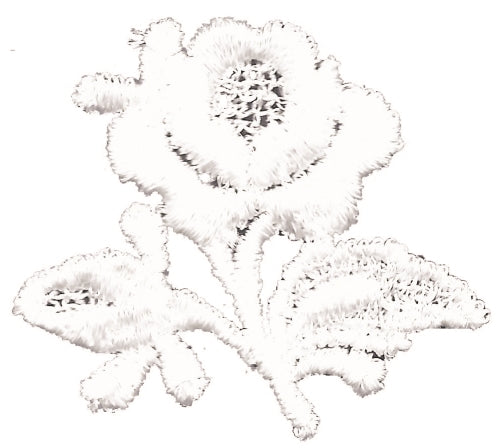 aetz embroidered all white rose & stem sew on patch.