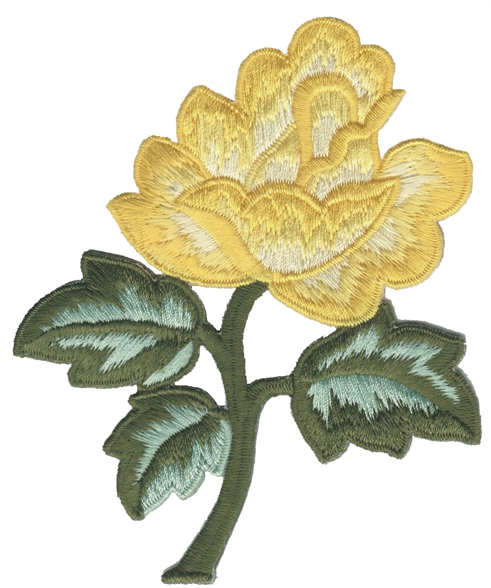 rose & leaves embroidered patch: 4.625 tall x 3.75" wide - 8313