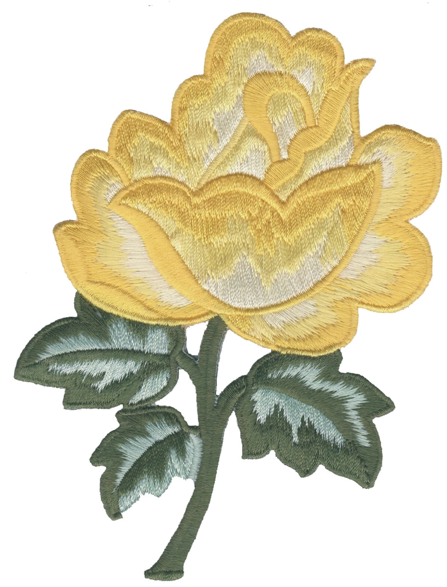 rose & leaves embroidered patch: 5 1 /16" tall x 3.375" wide - 8314