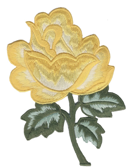 rose & leaves embroidered patch: 5 1 /16" tall x 3.375" wide - 8314