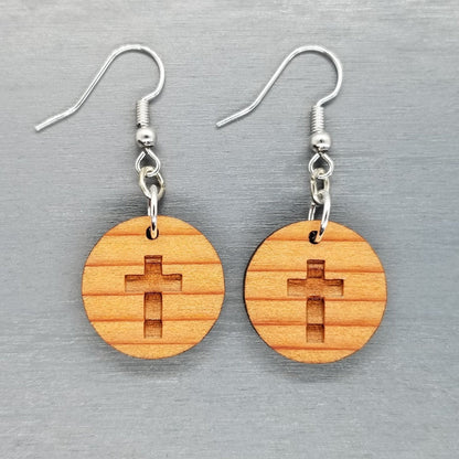 Wholesale Redwood Earrings - Cross Wood Earrings - California Redwood Dangle Earrings - CA Souvenir Keepsake