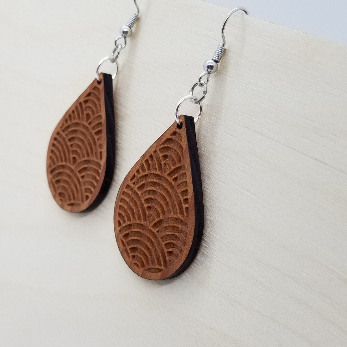 Wholesale Wood Earrings - Engraved Teardrop Wood Earrings - Dangle Earrings - Souvenir Keepsake