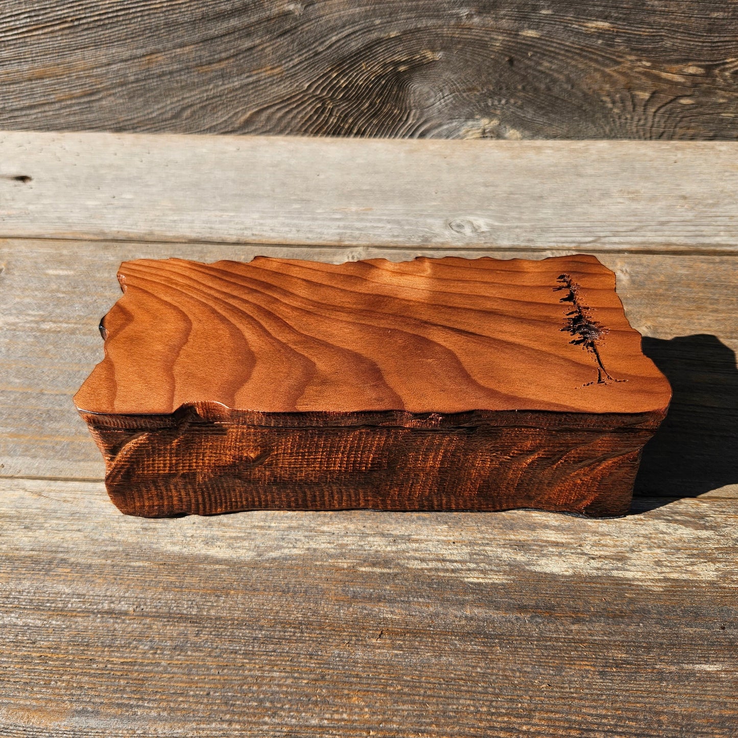 Handmade Wood Box with Redwood Tree Engraved Rustic Handmade Wood #602 California Redwood Jewelry Box Storage Box