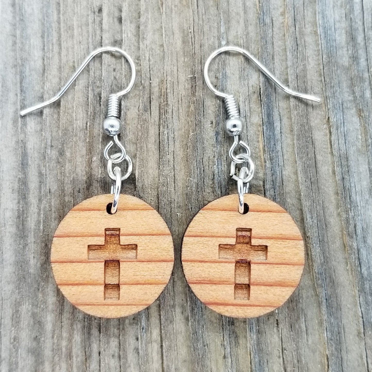 Wholesale Redwood Earrings - Cross Wood Earrings - California Redwood Dangle Earrings - CA Souvenir Keepsake