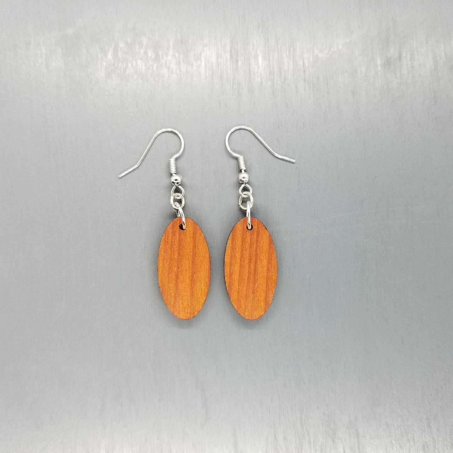 Wholesale Redwood Earrings - Oval Wood Earrings - California Redwood Dangle Earrings - CA Souvenir Keepsake