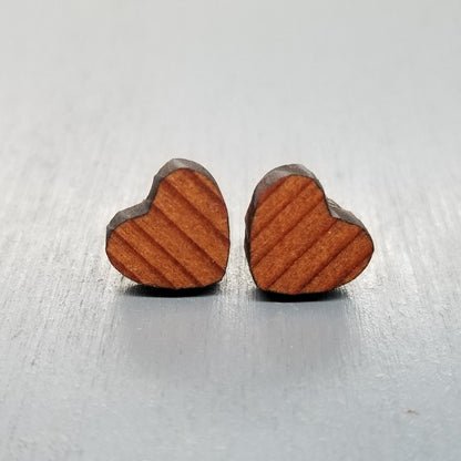 Redwood Earrings - Heart Wood Earrings - California Redwood Stud Earrings - CA Souvenir Keepsake - Post Earrings - Redwood