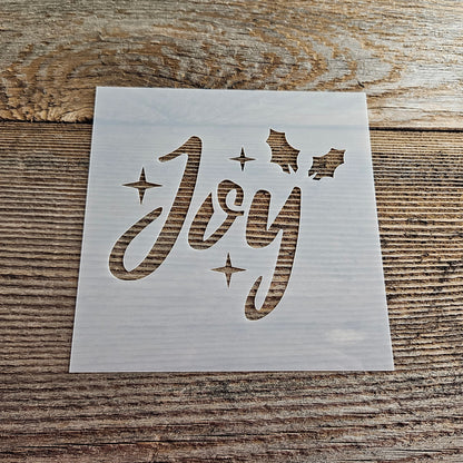 Joy Stencil Reusable Cookie Decorating Craft Painting Windows Signs Mylar Many Sizes Christmas Winter Joy with Stars and Holly Leaves