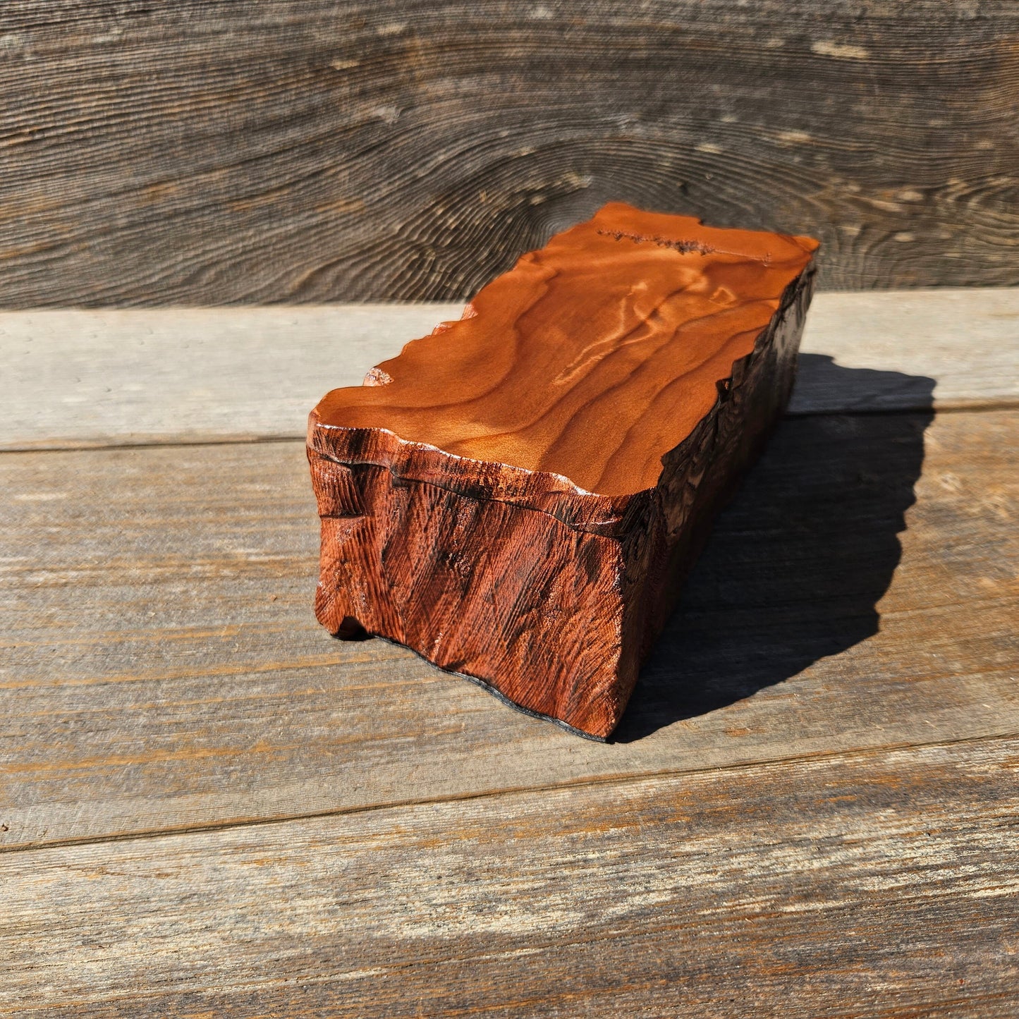 Handmade Wood Box with Redwood Tree Engraved Rustic Handmade Curly Wood #597 California Redwood Jewelry Box Storage Box