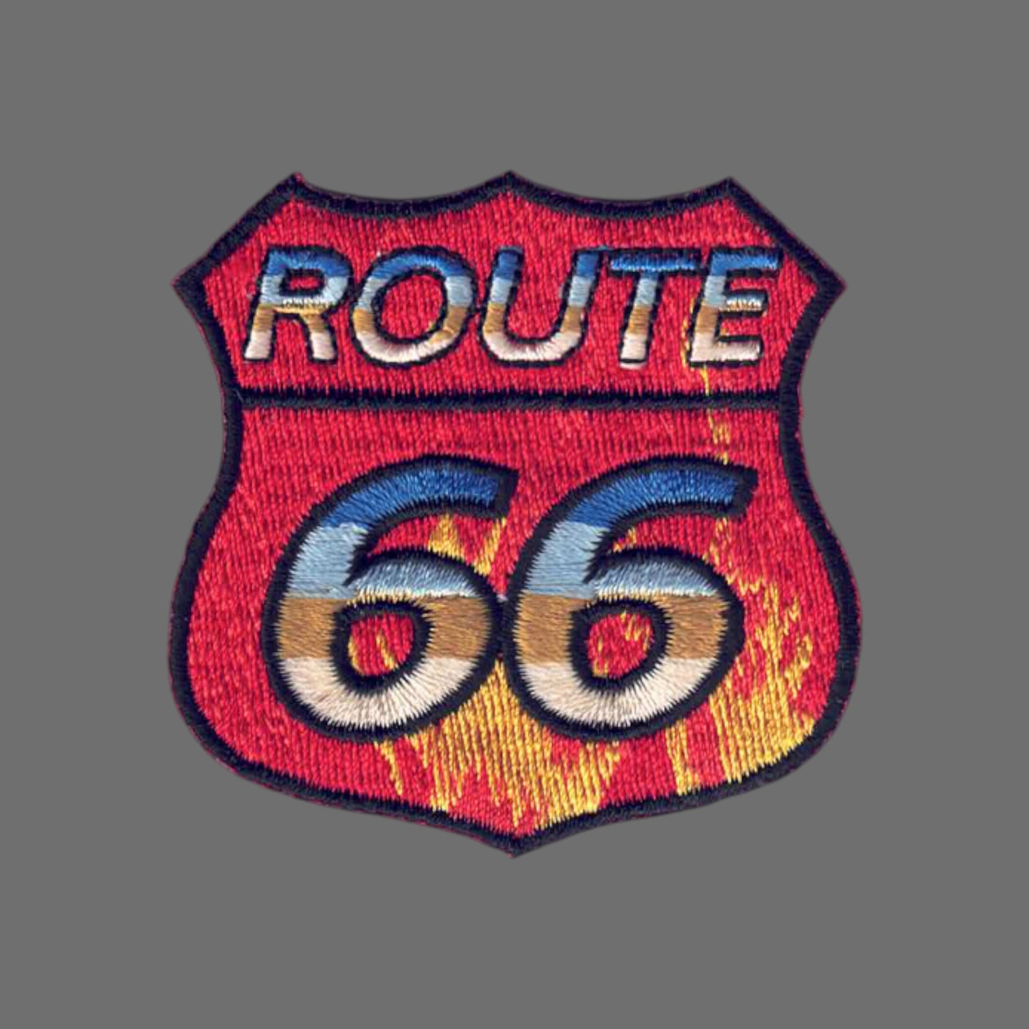 ROUTE 66 Fire Flames Shield Patch - 9596