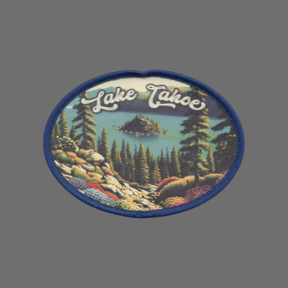 Lake Tahoe Patch – California Travel Souvenir Patch 3" Iron On Sew On Embellishment Mountains Trees Oval