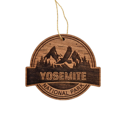 Yosemite National Park Wood Ornament Flying Eagle over Mountains and Trees California Handmade Souvenir Made in USA Christmas