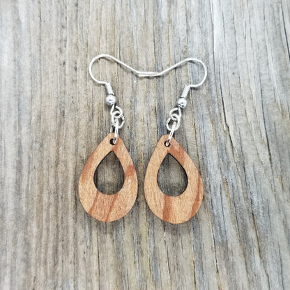 Wholesale Redwood Earrings - Cutout Teardrop Earrings - California Redwood Dangle Earrings - CA Souvenir Keepsake - Wood Earrings