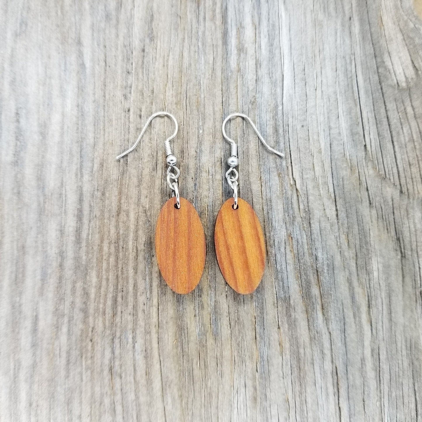 Wholesale Redwood Earrings - Oval Wood Earrings - California Redwood Dangle Earrings - CA Souvenir Keepsake