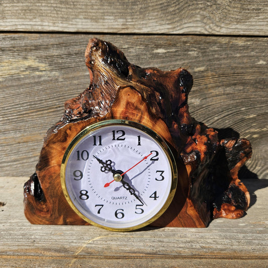 Redwood Wood Clock Redwood Burl Clock Table Shelf Mantle Desk Office #649 Sitting Wood Red Wood Anniversary Gift