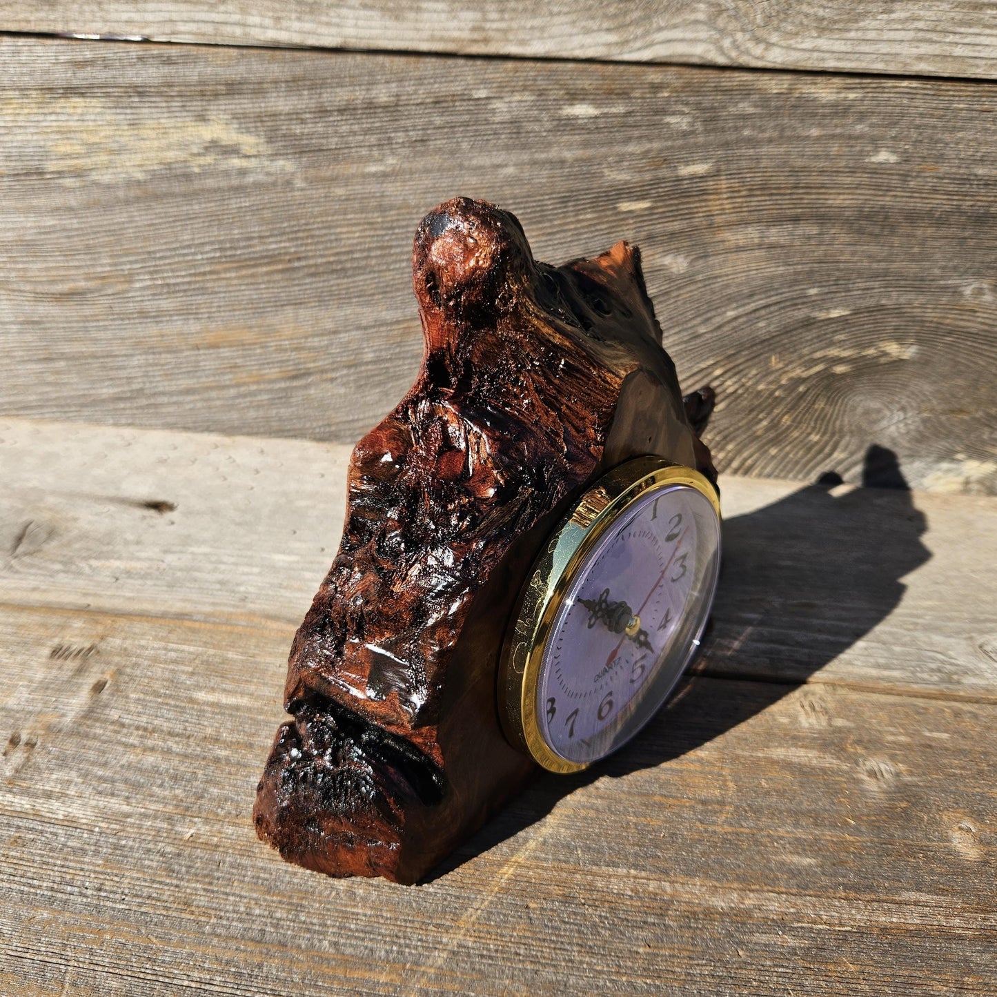 Redwood Wood Clock Redwood Burl Clock Table Shelf Mantle Desk Office #649 Sitting Wood Red Wood Anniversary Gift