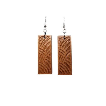 Wholesale Redwood Earrings - Rectangle Engraved Wood Earrings - California Redwood Dangle Earrings - CA Souvenir Keepsake