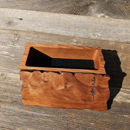 Handmade Wood Box with Redwood Tree Engraved Rustic Handmade Curly Wood #617