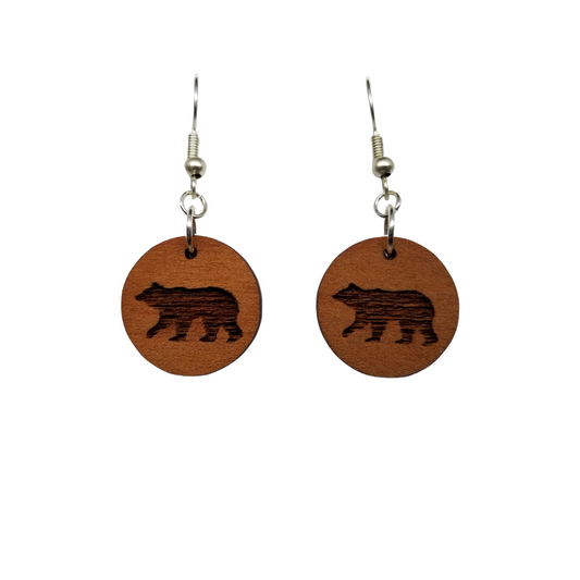 Redwood Earrings - Bear Wood Earrings - California Redwood Dangle Earrings - CA Souvenir Keepsake - Wood Gift Women Engraved