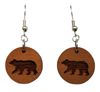 Wholesale Redwood Earrings - Bear Wood Earrings - California Redwood Dangle Earrings - CA Souvenir Keepsake