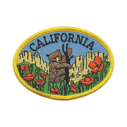 California Bear and Poppies Souvenir Embroidered Patch Iron On - CA-59