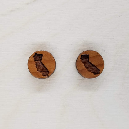 Wholesale California Shape Earrings - CA State Wood Earrings - Post Stud Earrings