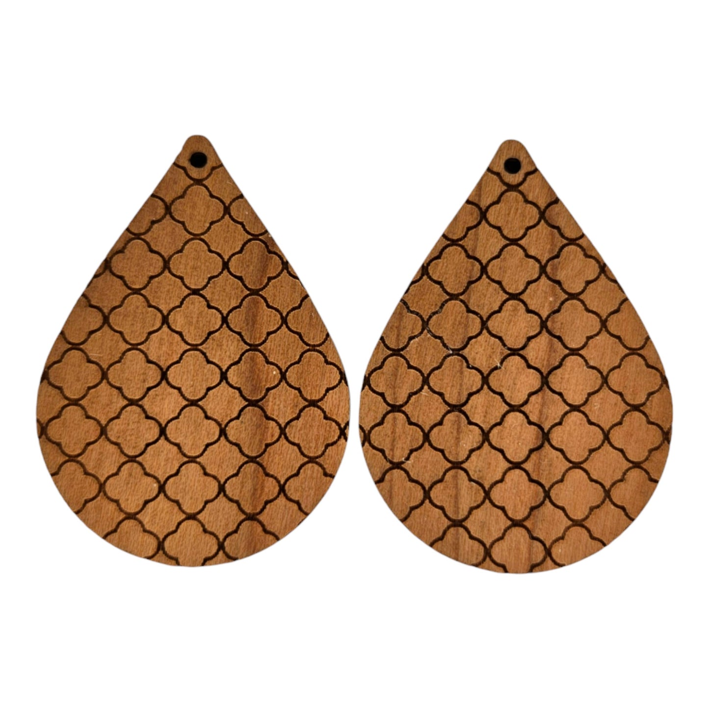 Wood Earrings - Fishnet Mermaid Scales Pattern Engraved Teardrop Wood Earrings - Dangle Earrings - Gift