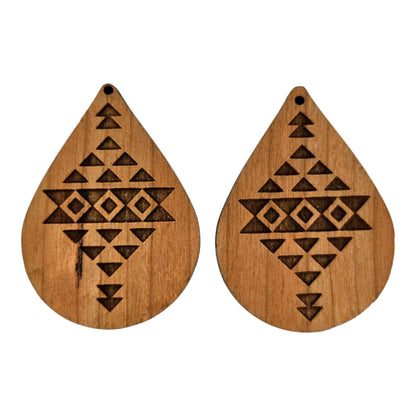 Wood Earrings - Aztec Tribal Boho Lightweight Engraved Teardrop Wood Earrings - Dangle Earrings - Gift - Drop Earrings