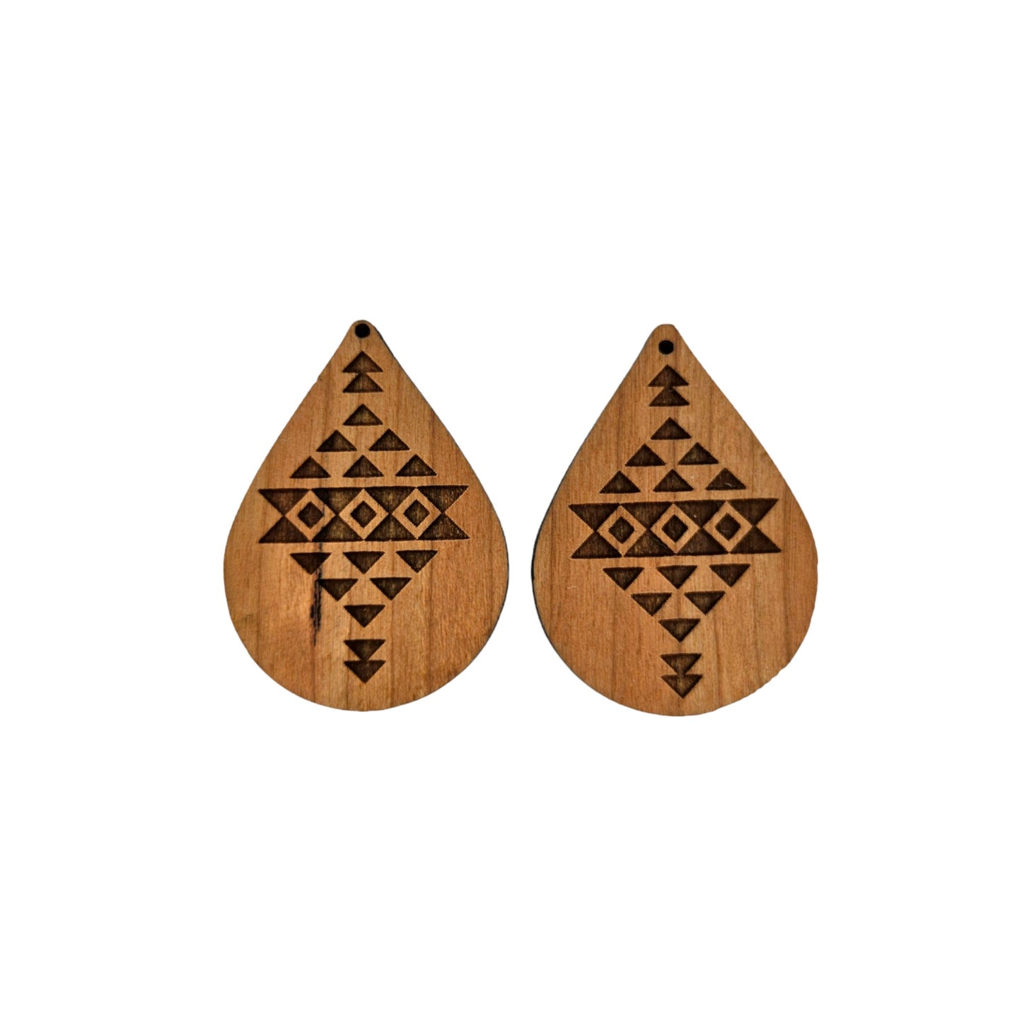 Wood Earrings - Aztec Tribal Boho Lightweight Engraved Teardrop Wood Earrings - Dangle Earrings - Gift - Drop Earrings