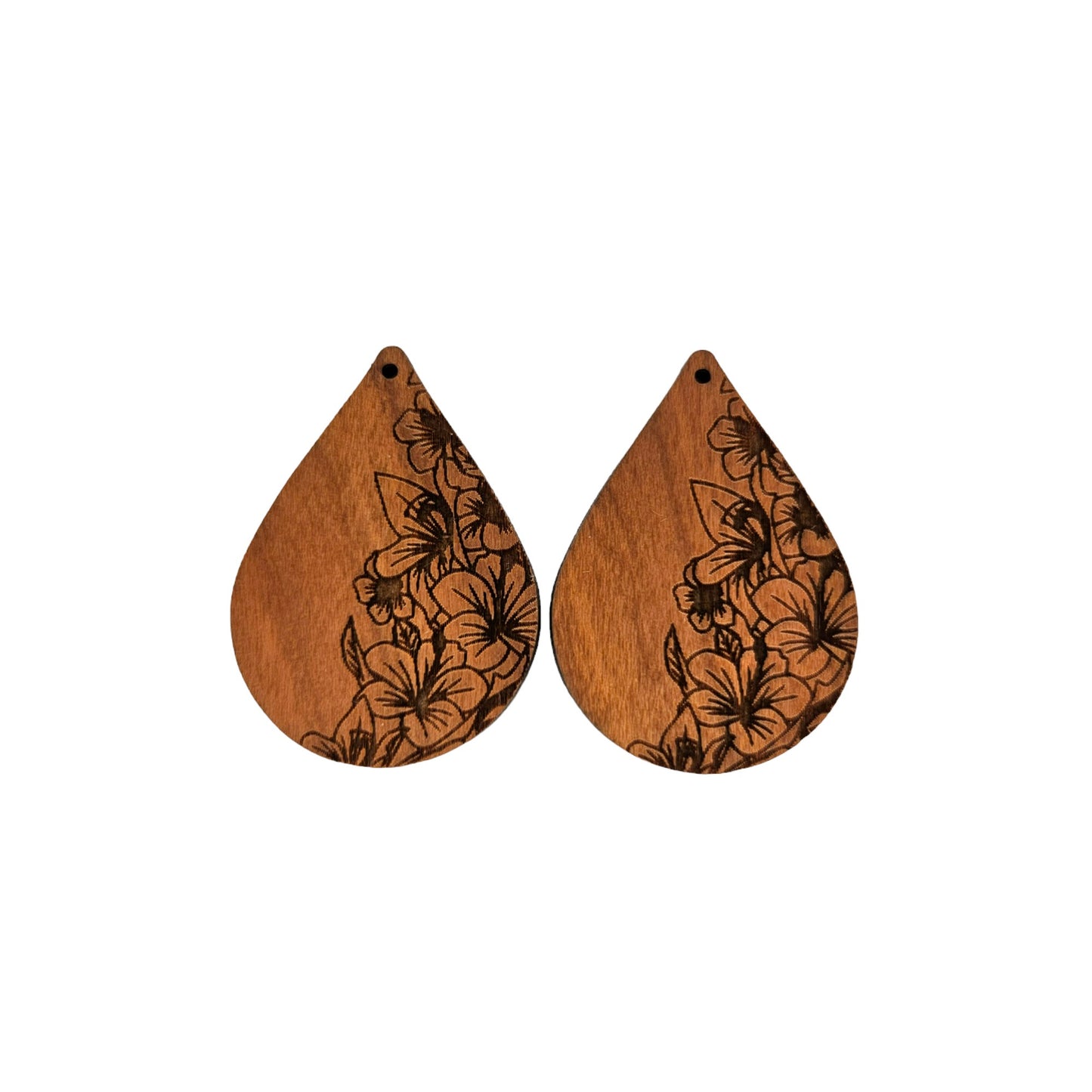 Wood Earrings - Floral Engraved Teardrop Wood Earrings - Dangle Earrings - Gift - Drop Earrings Lightweight