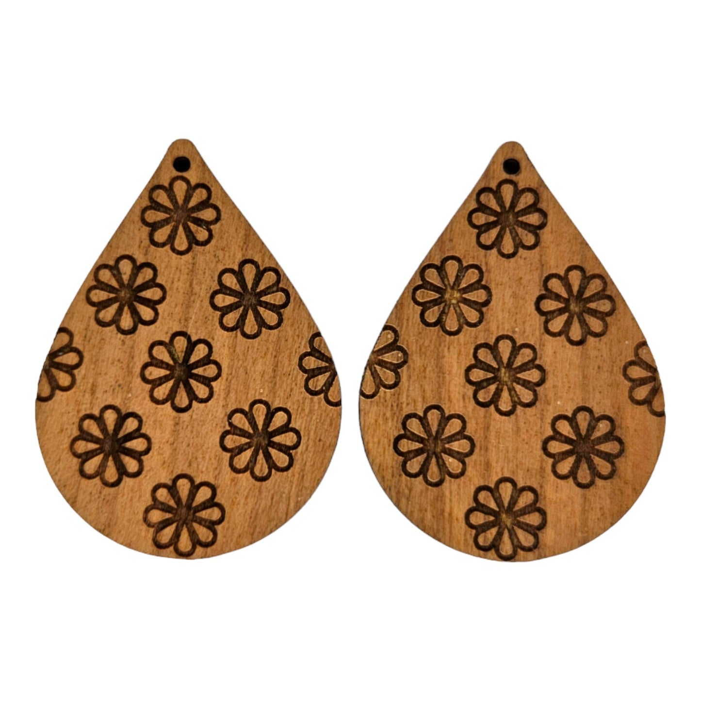 Wholesale Wood Earrings - Floral All Over Print Pattern Engraved Teardrop Wood Earrings - Dangle Earrings