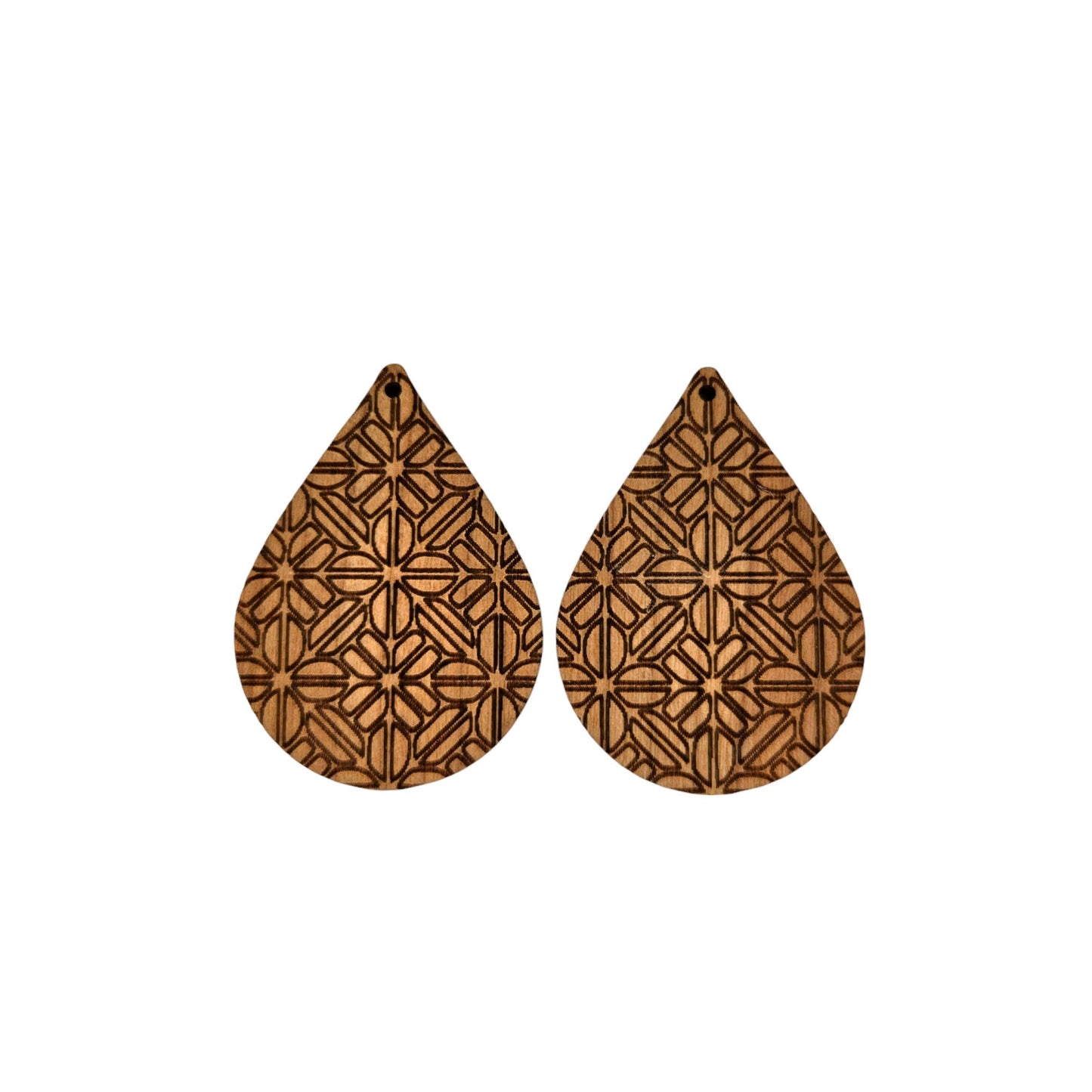 Wholesale Wood Earrings - Abstract Flower Floral Pattern Engraved Teardrop Wood Earrings - Dangle Earrings