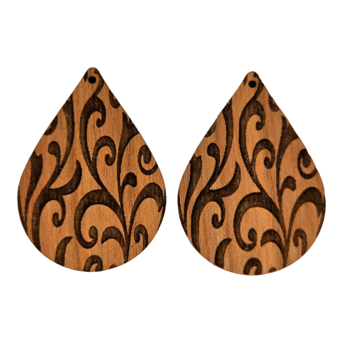 Wood Earrings - Abstract Flower Floral Leaves Pattern Engraved Teardrop Wood Earrings - Dangle Earrings - Gift - Drop Earrings Lightweight