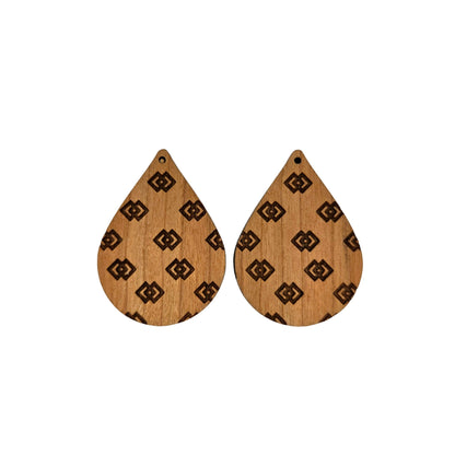 Wholesale Wood Earrings - Double Diamonds Boho Lightweight Engraved Teardrop Wood Earrings - Dangle Earrings