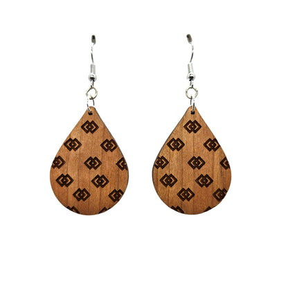 Wood Earrings - Double Diamonds Boho Lightweight Engraved Teardrop Wood Earrings - Dangle Earrings - Gift - Drop Earrings